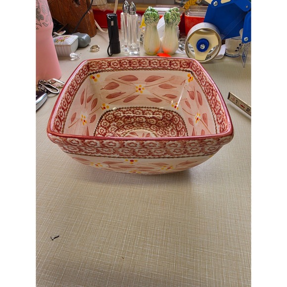 Temp-Tations Other - Temp-tations Old World Pink Cranberry Square Ceramic Nesting Serving Bowls